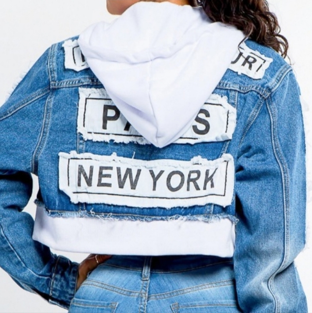 NEW Fashion Tour Distressed Denim Hoodie Jacket - M - Picture 2 of 5